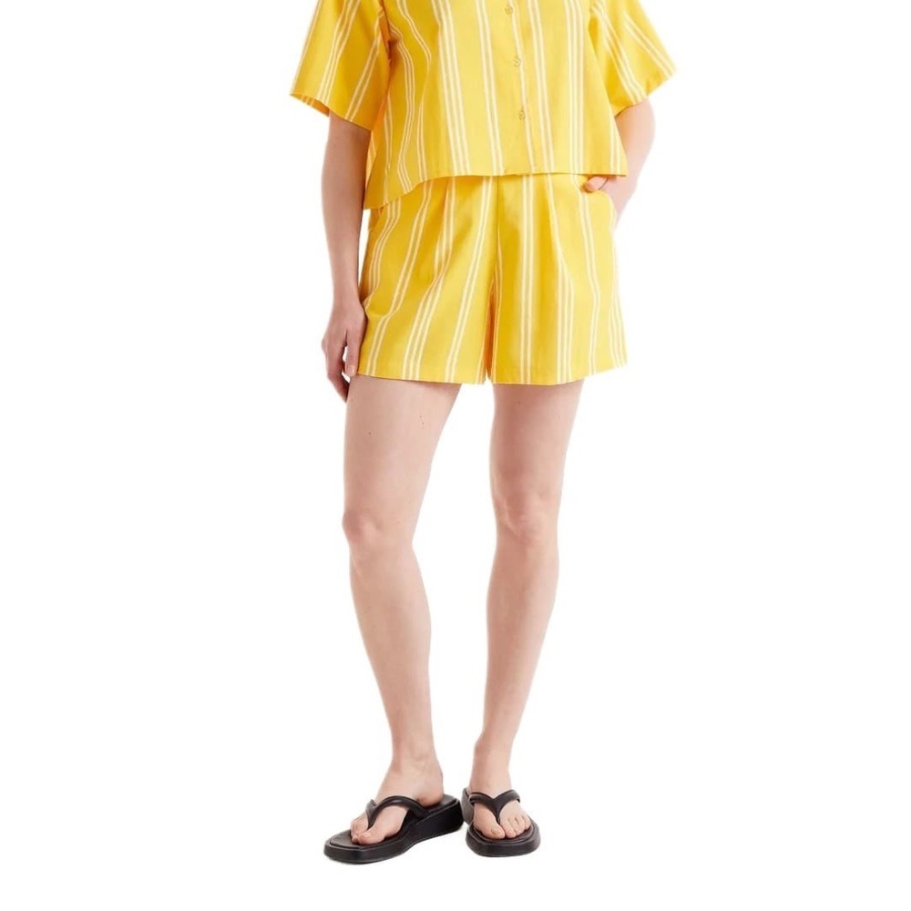 COMPANIA FANTASTICA YELLOW STRIPED SUMMER SHORTS Women's Size Large Cotton NWT